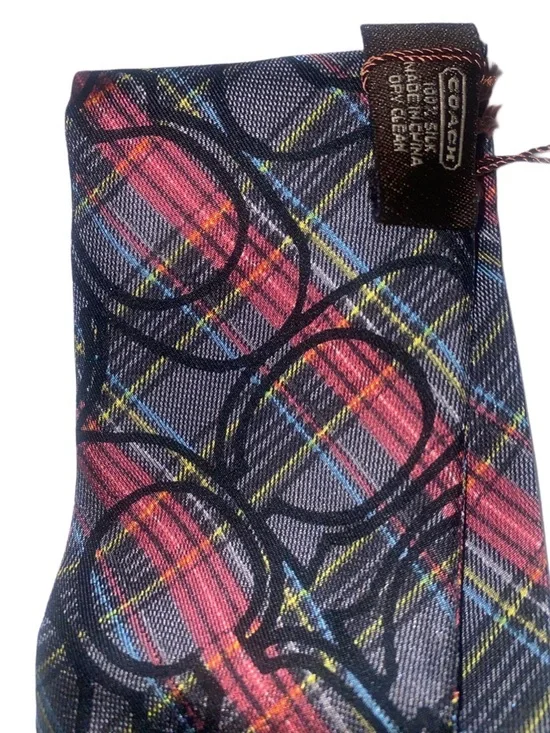 Coach Poppy Reversible Signature Tartan Plaid Silk Pony Scarf - Picture 5 of 6